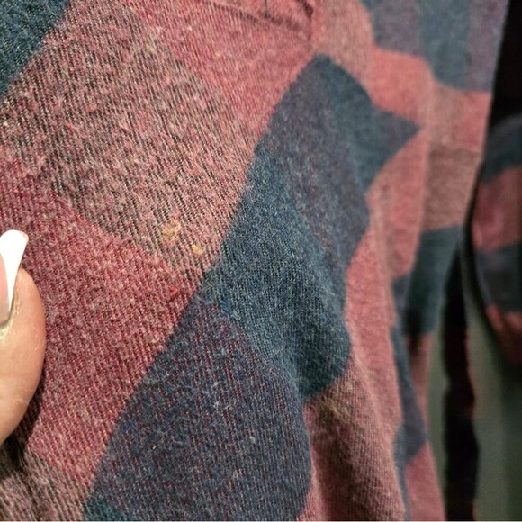 New Lion Collection Maxi Plaid Dress Fuzzy Burgundy Blue Quarter Button Sz 42 - Picture 9 of 10